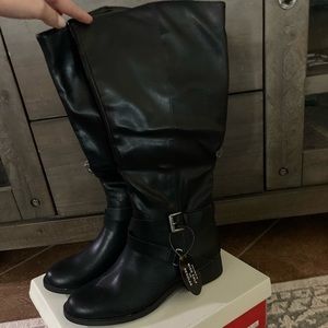 Womens wide calf leather boots